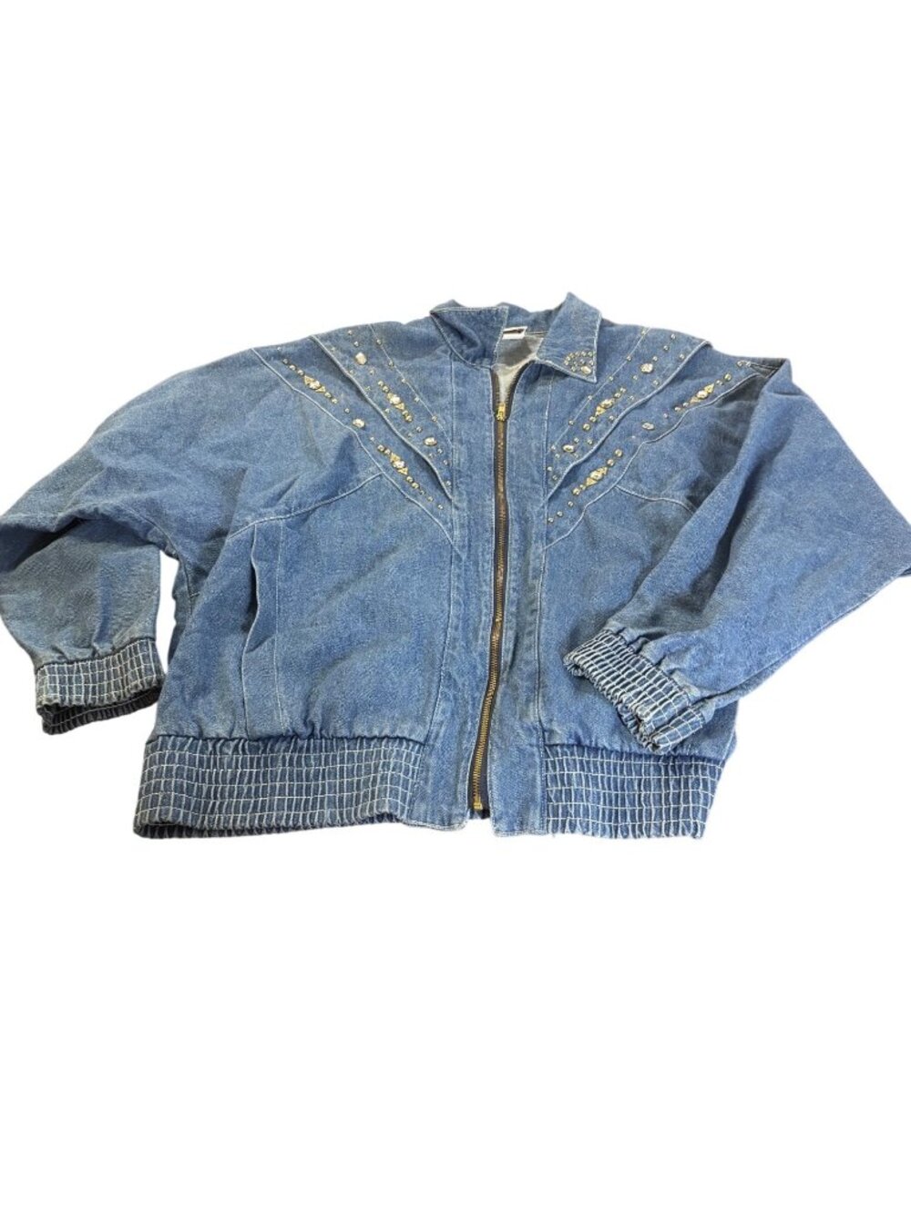 Vintage Pado Womens Studded Denim Jacket Large Made In USA With Zip Closure